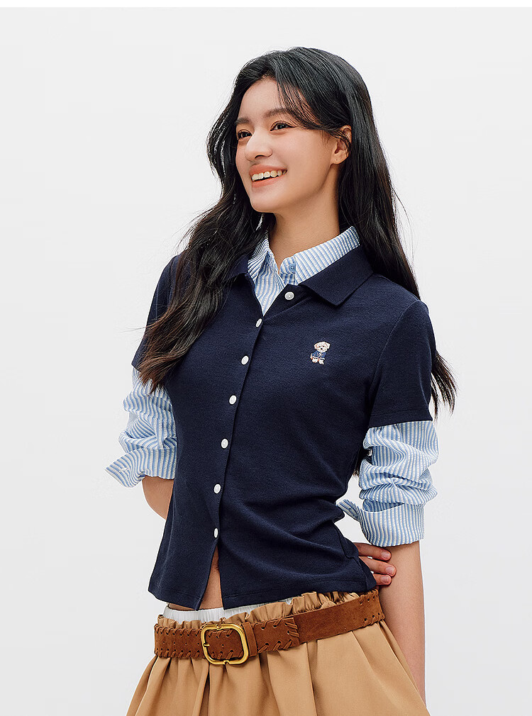 Semir Mall Same Style | Women's Summer Polo Shirt with Puppy Embroidery, Slim Fit, Straight Shoulder 2026 Simple Cardigan 101326115008 11