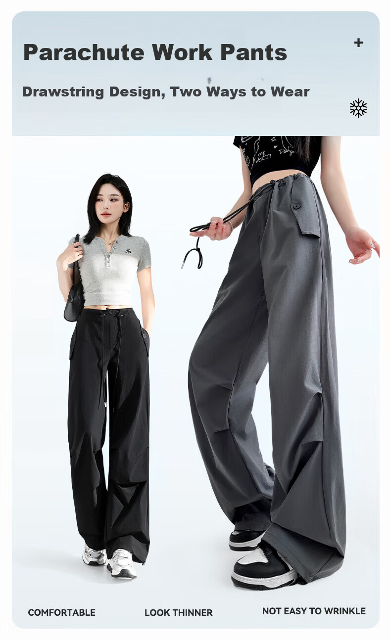 FitonTon Women's Work Pants 2025 Autumn Winter New Drawstring Pleated High Waist Loose Casual Draped Straight-Leg Pants 1