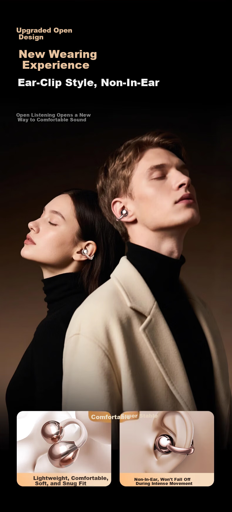 Latuo [2026 Latest Model | Harman Sound] Compatible Apple Bone Conduction Bluetooth Earclip Concept Sports Wireless Open-Ear Sweatproof Long Battery Life 5