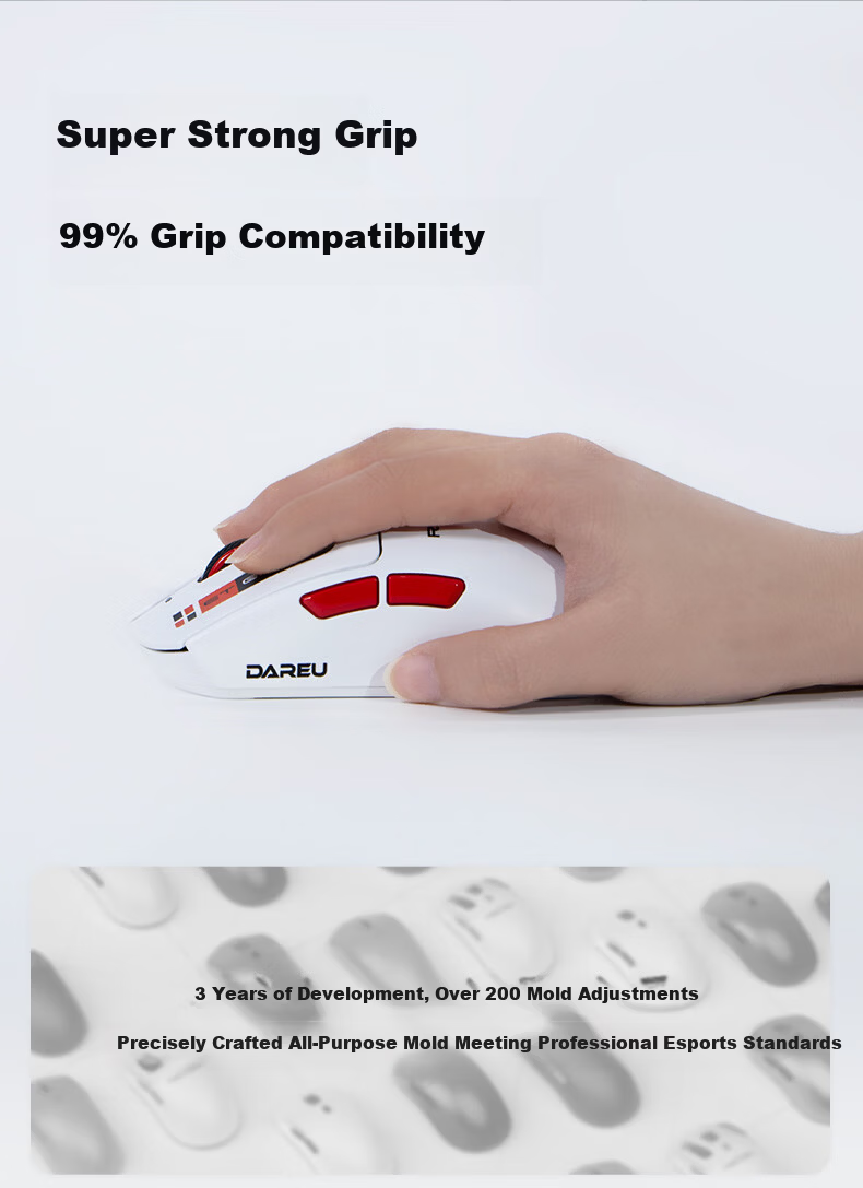 DAREU AE6V2 Wireless Mouse Gaming Office Bluetooth Mouse Wired/2.4G Connection Lightweight Ergonomic Symmetrical Mouse AIM-750U Racing White 10