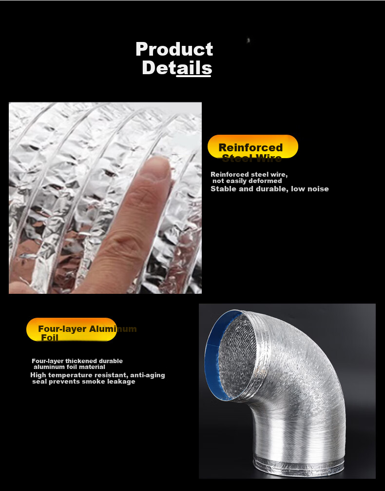 Pupai Range Hood Exhaust Pipe Four-Layer Thickened Aluminum Foil Duct Kitchen Common Smoke Duct Oil Smoke Extractor Exhaust Pipe Chimney Telescopic Flexible Hose Outlet 160mm*2m + Accessories 10