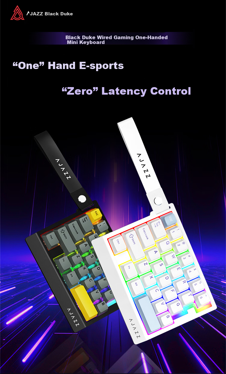 AJAZZ AK039 Magnetic Switch Keyboard 8K Report Rate RT0.01 Low Latency One-Handed Keyboard RGB Lighting Metal Knob Gaming Office 38 Keys Transparent Black Pink Silver Ear Silent Magnetic Switch 1