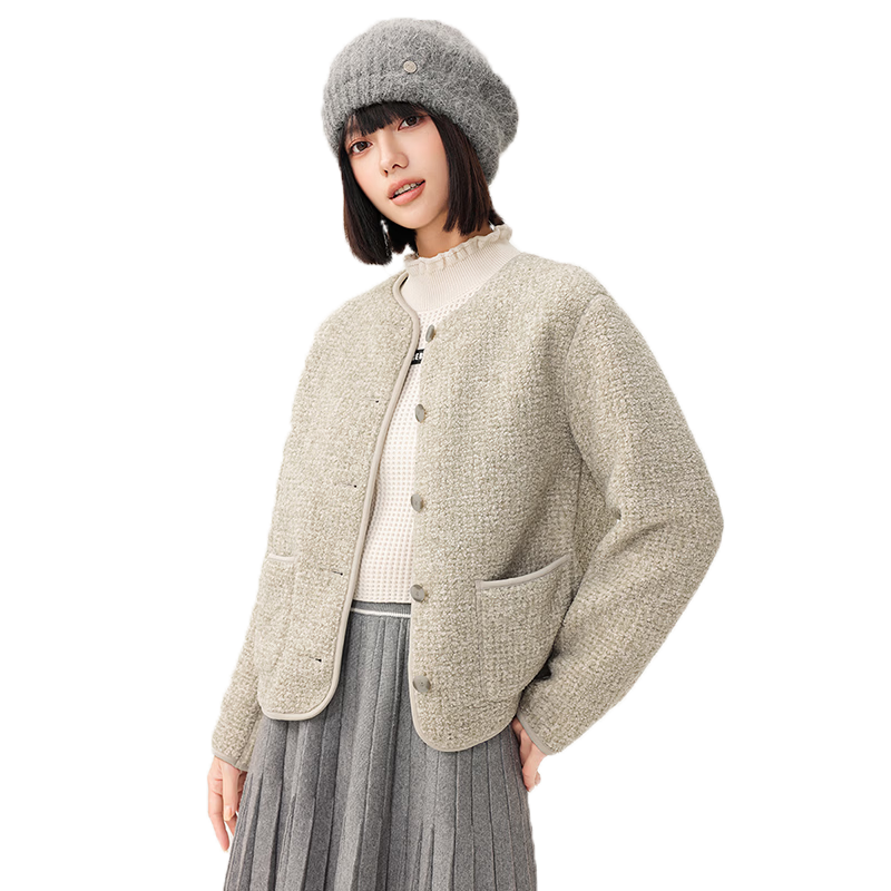 Xuezhongfei Women's Short Spring Jacket New Small Fragrance Fleece Top Black S (80-100 Jin)