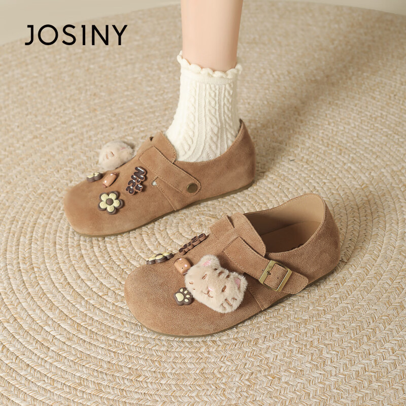 Josiny Birkenstock Women's Slip-On Loafers Thick Sole Stylish Casual Shoes Camel 37