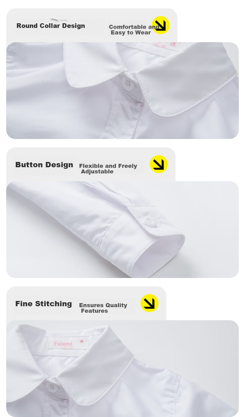 Fulomi Girls' Shirt Spring Autumn Fashion Versatile White Top School Performance Long Sleeve Shirt Large White 140 3
