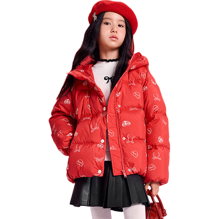 BALABALA Kids Down Jacket Girls 2025 New Spring Red New Year Outfit Sweet Coat Big Kids New Year Clothes