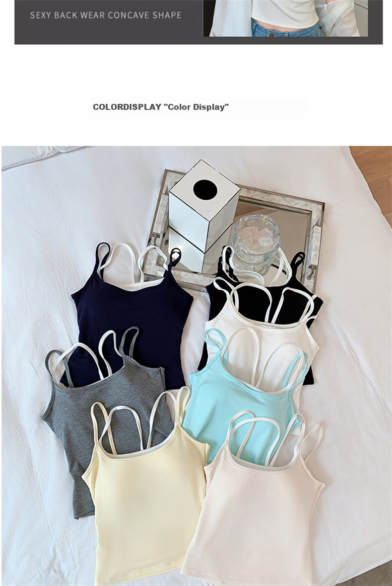 LangSha Women's Fake Two-Piece Small Camisole with Chest Pad, New Color-Block Double Shoulder Straps, Slim Fit, Backless Outerwear Top 3