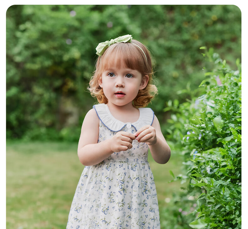 JELLYBABY Round Neck French Style Floral Dress Summer Girls Baby Knitted Vest Dress Casual Breathable Lightweight 19