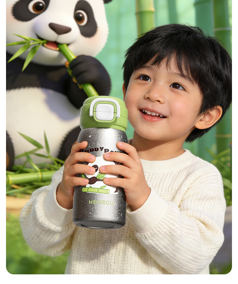 HEOSCU Children's Titanium Insulated Straw Water Bottle for Boys and Girls, Primary School Titanium Water Flask, Kindergarten Dual-Use 1
