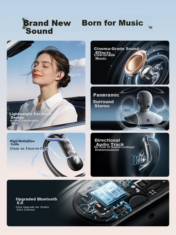 Chengao Wireless Bluetooth Earphones Ear-Hook HD Sound 2026 New Bone Conduction Sports Running Cycling Long Battery Life Universal Phone G129 Skin Color 2