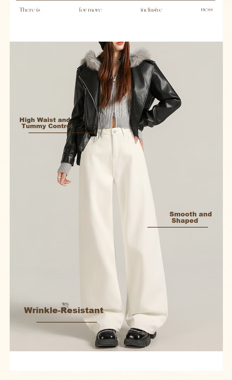 Borui Pure Cotton Women's Jeans Spring Autumn 2026 New High Waist Slim Casual White Narrow Wide Leg Pants 9