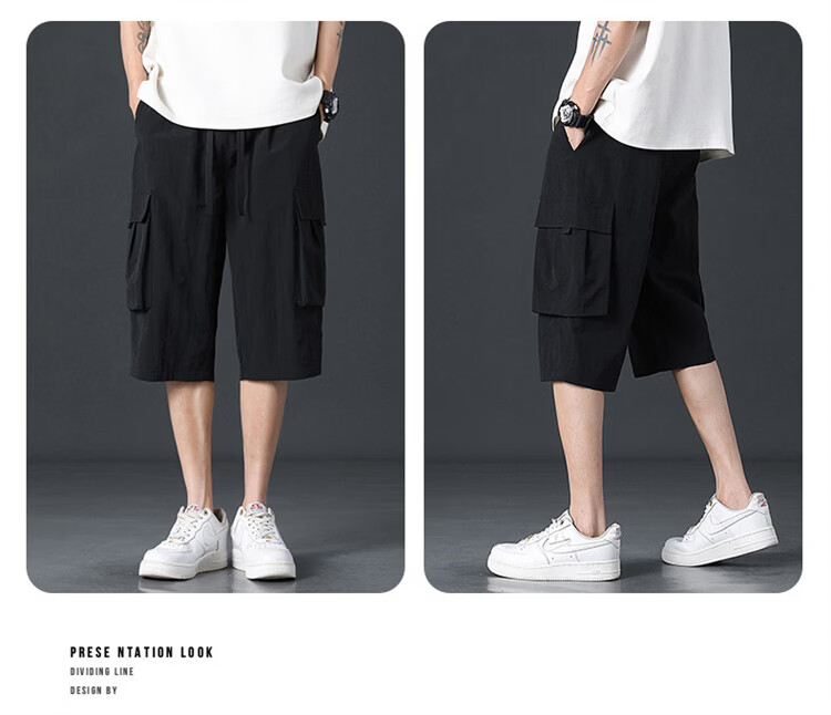 JEEP SPIRIT Men's Summer Ice Silk Cargo Shorts Loose Sports Quick-Dry Capri Pants Military Green M 9