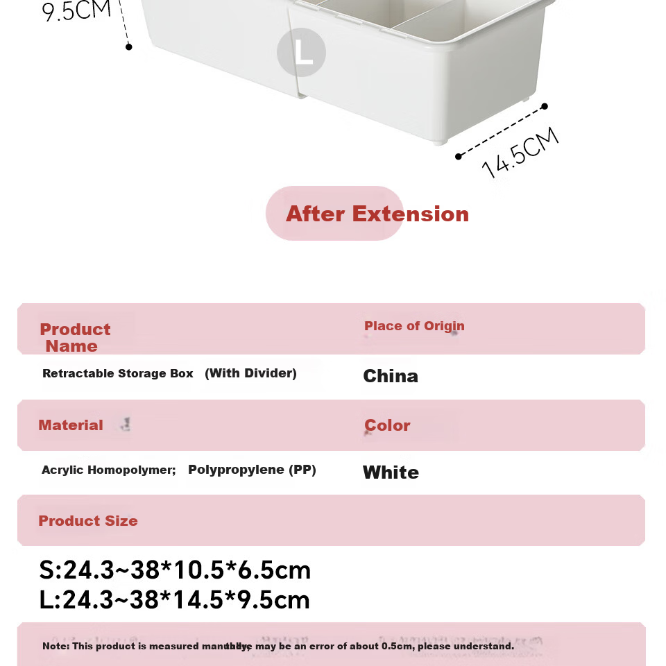 Jicang Extendable Drawer Storage Box, Desktop Organizer, Right-Angled Miscellaneous Office Stationery Storage Box, Sorting Container 15