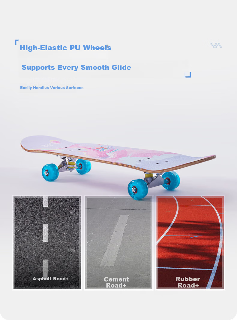 361° Kids Double Kick Skateboard Beginner Boys Girls Youth 6-12 Years Professional Street Skateboard Blue Action Wheels 9