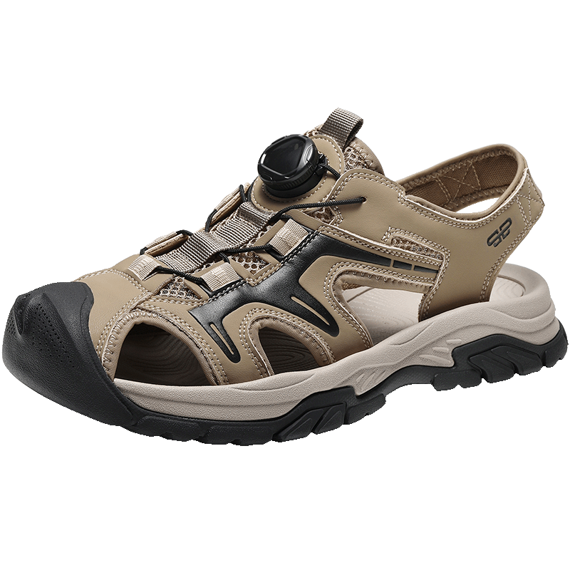 Belle Hollow Breathable Casual Sandals Men 26 Summer New Knob Buckle Outdoor Beach Shoes A2396BL6 Quicksand Brown Size 41