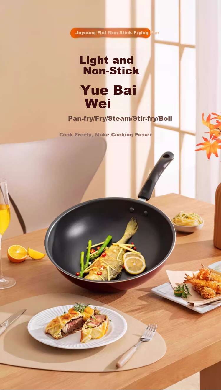 Joyoung Non-Stick Wok Household Stir-Fry Pan Large Flat Bottom Frying Pan Stove Compatible 28cm with Lid 1