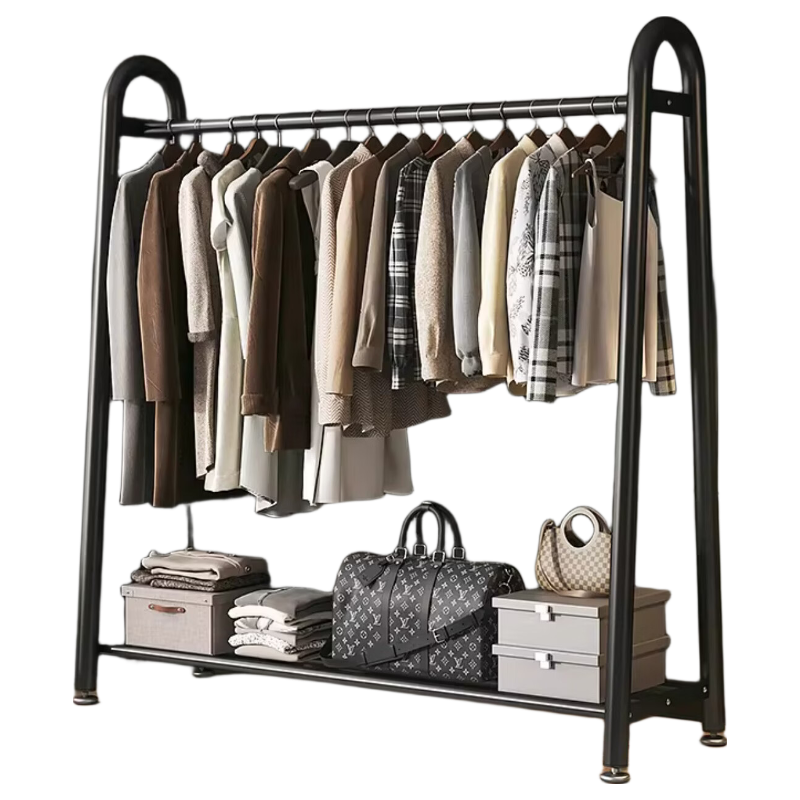 Yixuan Floor Standing Coat Rack Clothes Hanger Movable Bedroom Living Room Drying Storage Rack Black