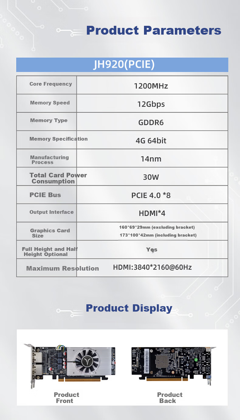 Yeston JH920-4G 4HDMI PCI-E Graphics Card Half/Full Height 4 HDMI Ports Compatible with Galaxy Kirin/Zhongbiao Kirin/Deepin OS 6