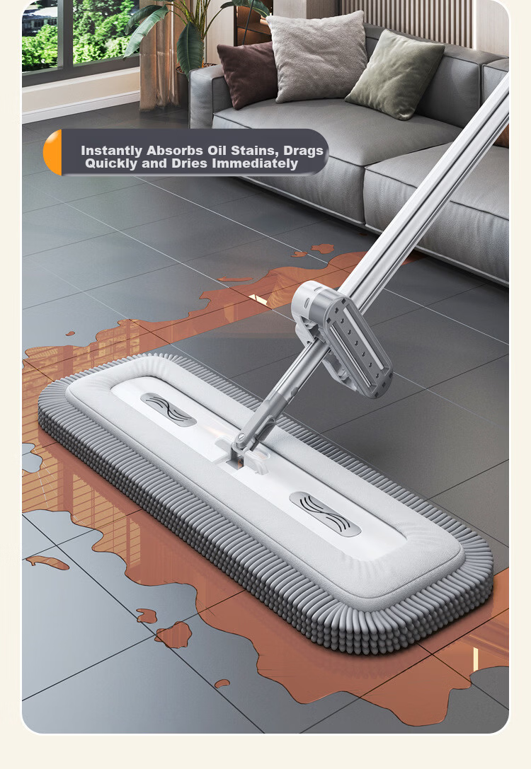 Xiao Mi Hou 45cm Flat Mop with 2 Cloths Household Hands-Free Cleaning Lazy Floor Mop Absorbent Scrubbing Mop Cloth 8