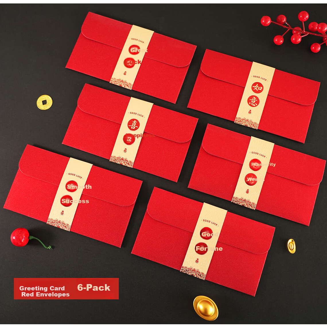 Qingxi Good Luck Year of the Horse 2026 New Lucky Red Envelopes Universal Custom Company Red Packets 6 Pieces 5