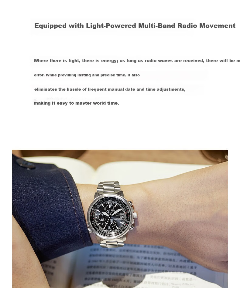 CITIZEN Men's Watch Japanese-Korean Solar Radio-Controlled Date Display Stainless Steel Band Fashion Father's Day Gift AT8304-57A 6