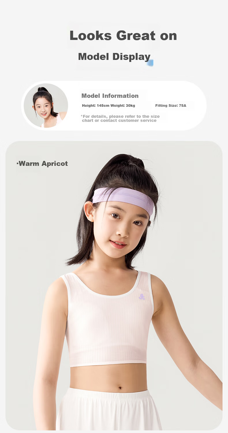 Jiusuiban 80S Modal Children's Underwear, Girls' Bra for Ages 8-10, Student School Uniform, Anti-Nipple Protrusion, Mid-Length Camisole 14