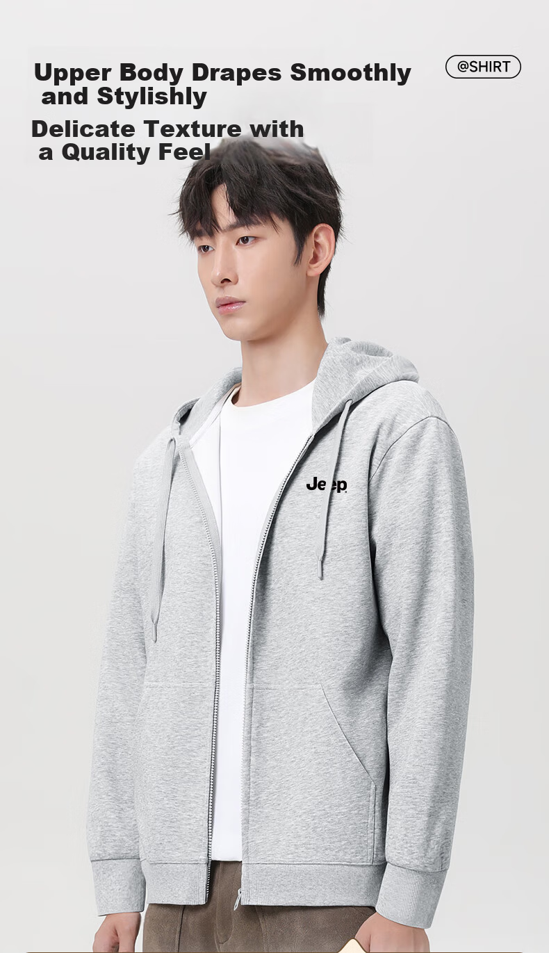 JEEP Men's Hoodie Cardigan Autumn Winter Soft Skin-Friendly Comfortable 325G Heavyweight Structured Hooded Jacket Men's W Bean Green 2XL 9