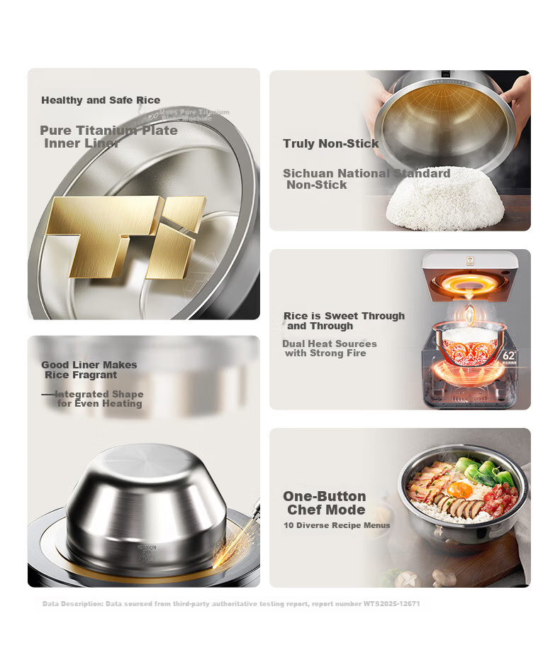 Kambach Pure Titanium Inner Pot Small Square Rice Cooker Smart Electric Rice Cooker 0 Fluorine Coating Multifunctional Large Capacity Inner Pot Baby-Safe Non-Stick Pura 4L JD Exclusive 3