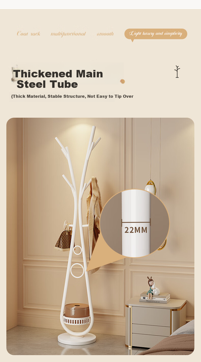 Chibilun Luxury Bedroom Floor Standing Clothes Rack Home Metal Coat Rack Room Storage Creative Multifunctional Clothes and Bag Hanger 11