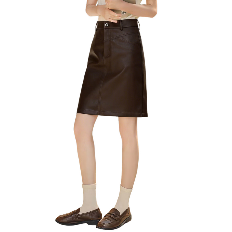 Taxiang Women's Skirt, Fashionable And Versatile, Soft PU Leather A-Line Skirt, Short Skirt, Bodycon Skirt, T51B031