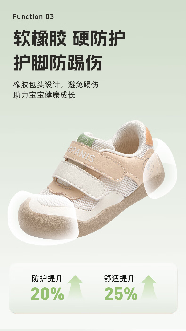 TARANIS Baby First Walking Shoes Spring New Anti-Kick Soft Sole Lightweight Toddler Shoes for Boys and Girls White/Apricot Size 24 3
