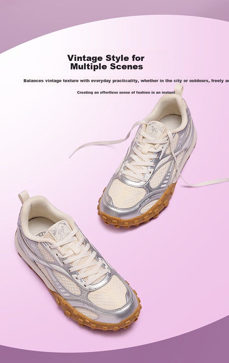 CAMEL Liuguang 2nd Generation Thin Sole Women's Breathable Casual Retro German Training Shoes K26BX5L3008 Silver/Ivory White Size 37 2