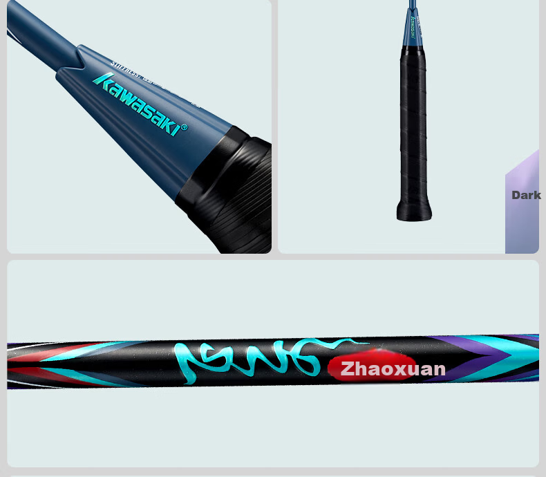 KAWASAKI Full Carbon Badminton Racket Single Offensive Tournament Model Feather Racket Feitian Zhaoxuan Purple (Pre-strung) 23