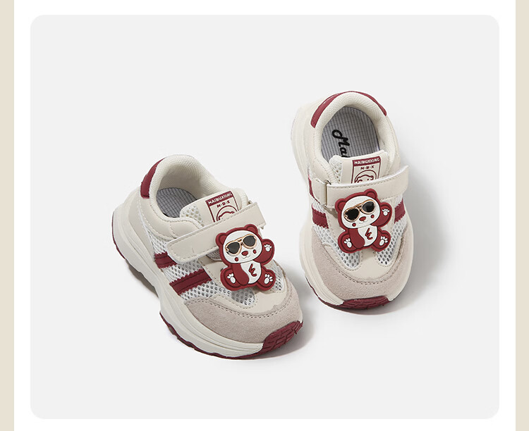 ThomBaker Kids Toddler Walking Shoes Baby Sports Mesh Cartoon Soft Sole Spring Summer Girls Shoes Red Bear Pendant Size 19 6