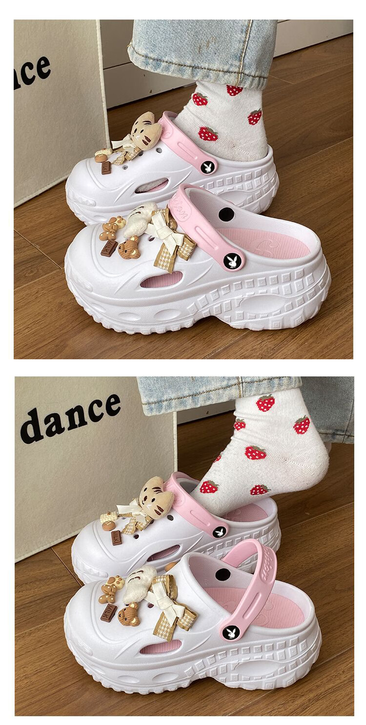 PLAYBOY Women's Summer 2026 Hollow-out Sandals Thick-soled Height-increasing Slippers Versatile Beach Shoes Black Size 36/37 7