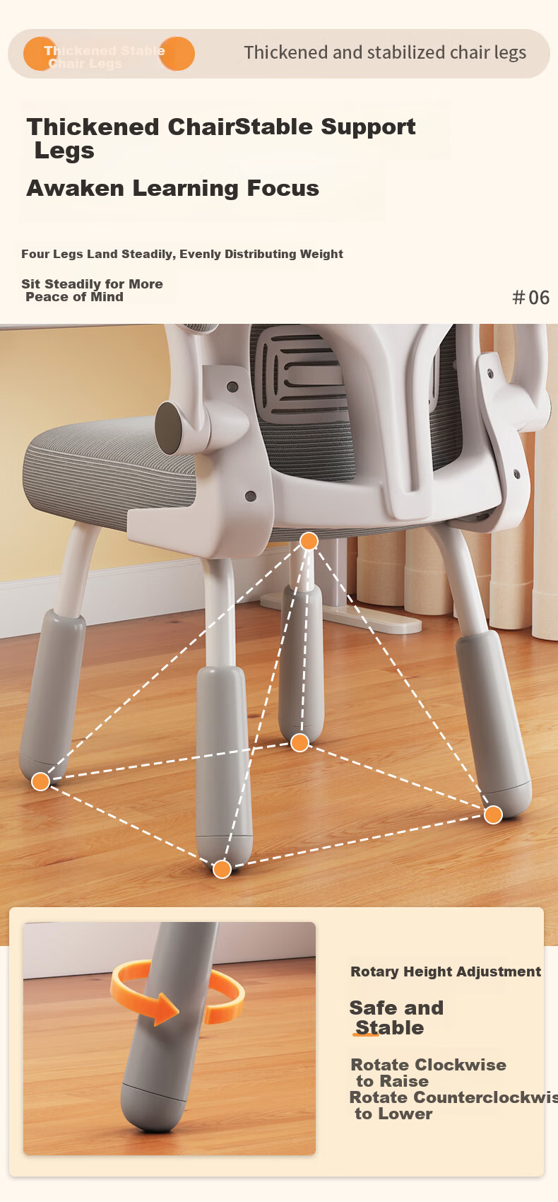 Chibilun Adjustable Computer Chair Ergonomic Office Chair with Lumbar Support for Long Sitting, Dormitory and Home Study Desk Chair for Students 5