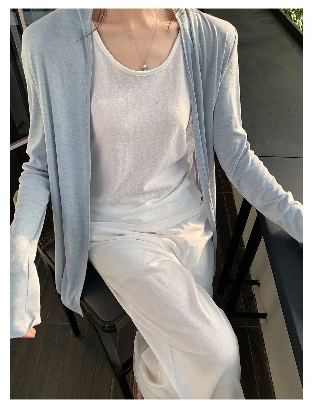 ICH MODE "Lazy Mode" Vest Set Summer Physical Sun Protection Long Sleeve T-Shirt Thin Jacket Air Conditioning Shirt White L 14
