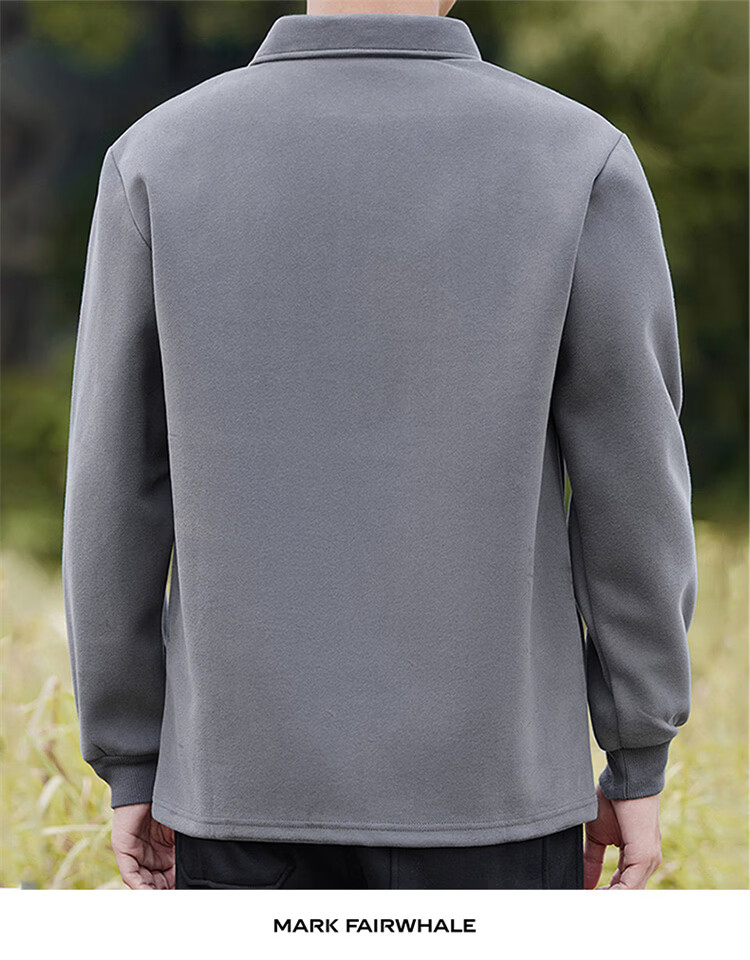 MARK FAIRWHALE Men's Sweatshirt Spring and Autumn American Casual Long Sleeve T-Shirt Polo Jacket Dark Gray XL 11