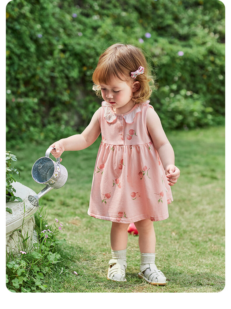 JELLYBABY Round Neck French Style Floral Dress Summer Girls Baby Knitted Vest Dress Casual Breathable Lightweight 16
