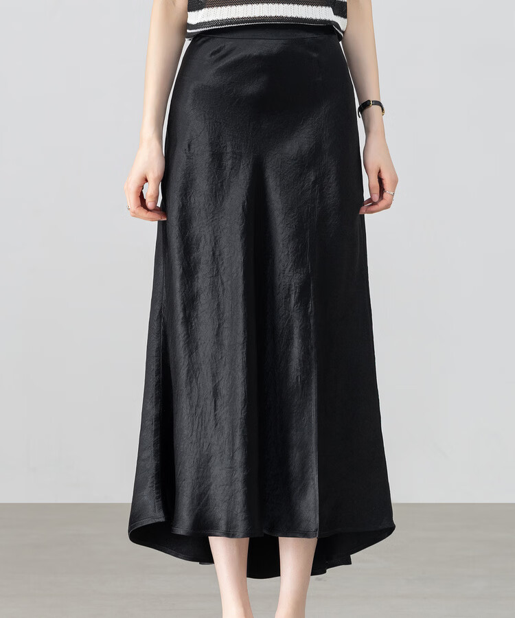 Shangdu Bira Pure Acetate Glossy A-Line Midi Skirt for Women Spring Summer Luxury Commuter Textured Satin Slit Slimming Skirt 14