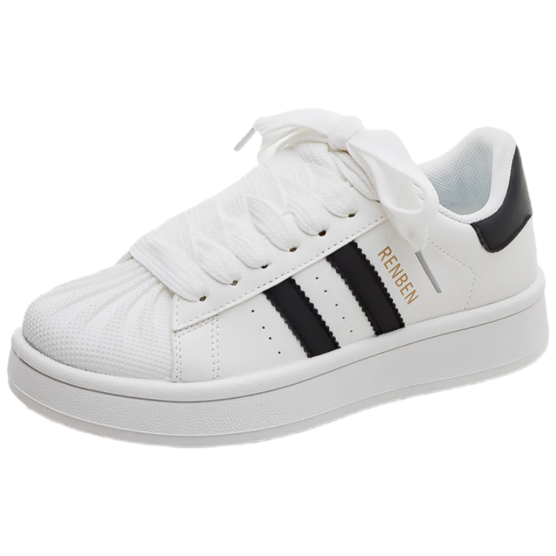 RENBEN Shell Toe White Sneakers 2025 Spring Autumn Korean Style Ins Casual Versatile Thick Sole Sports Shoes for Women
