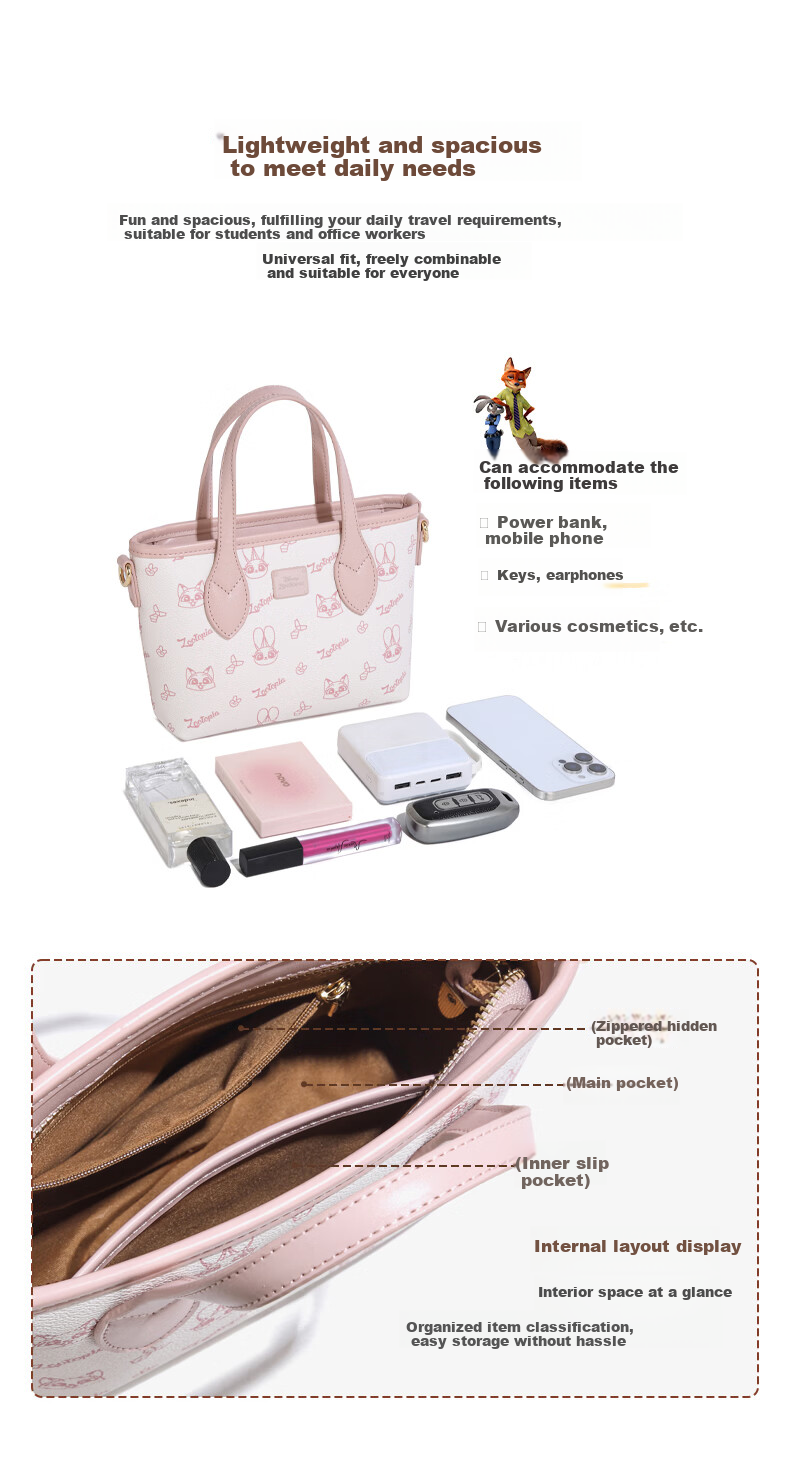 Disney Women's Bag Hopps Beaver Series Tote Bag Large Capacity Handbag Shoulder Crossbody Bag Forest Style Bag 5