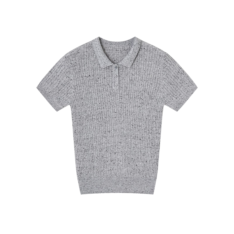 Demana Summer Smart Sensing Slim Fit Polo Collar Short Sleeve Knit Top with Wool for Women