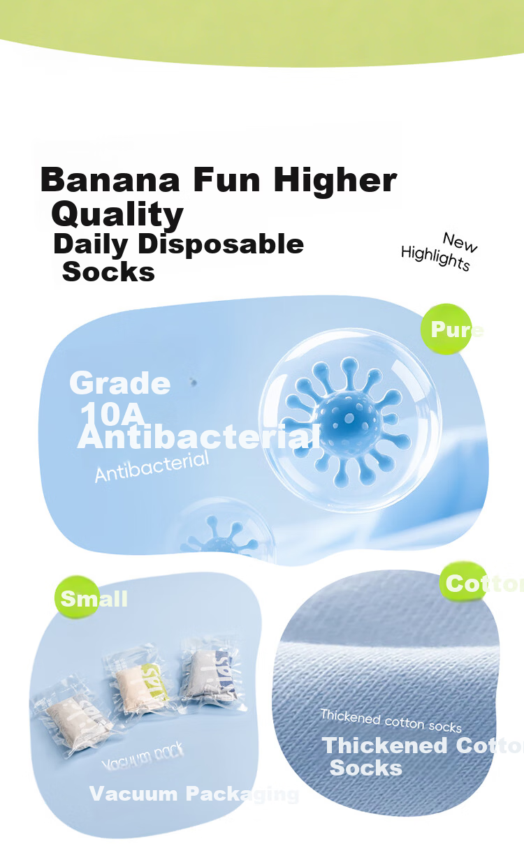 BANANA TRIP Disposable Children's Mid-Calf Socks [10A Antibacterial] Daily Thickened Cotton Socks Vacuum Compressed Mixed Color Individually Packaged 2