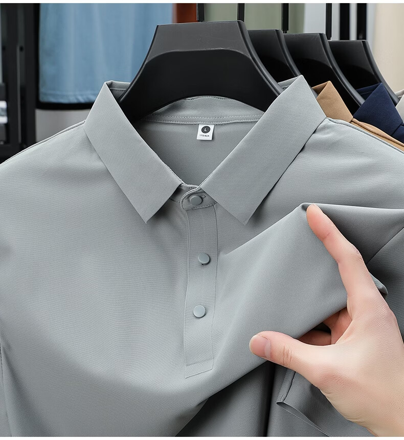 ROMON Father's Day Gift Men's Summer Ice Silk Quick-Dry UV Protection Breathable Polo Shirt Short Sleeve T-Shirt 23