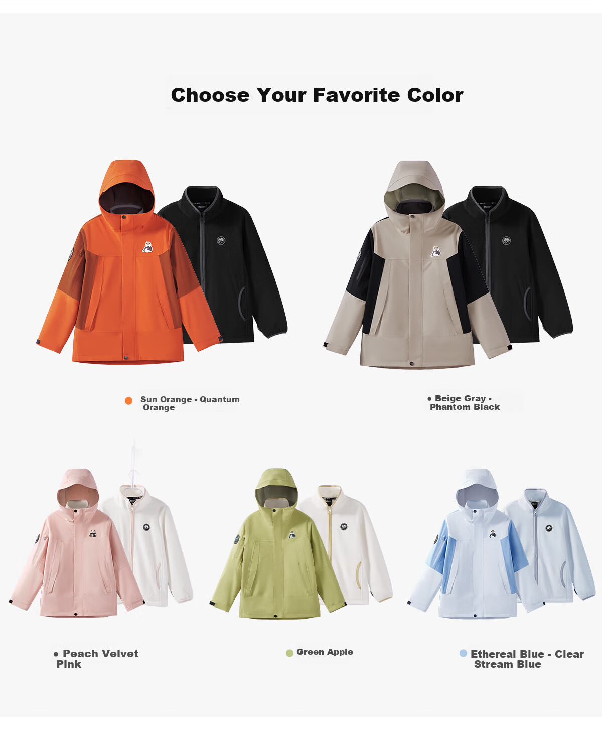 Panda Kids 3-in-1 Waterproof Windproof Fleece Lined Outdoor Jacket Warm School Uniform Autumn Winter, Size 120 14