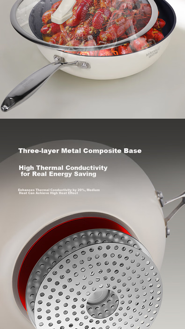 Maybale Titanium Color Non-Stick Ceramic Frying Pan Household Gas Stove Flat Bottom Cherry Red 30cm 11