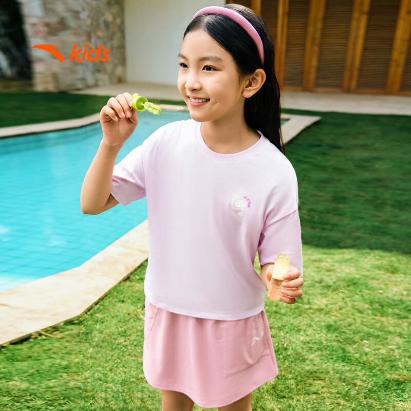 Anta Kids Sports Set Girls 2026 Summer Breathable Skin-friendly Cotton Short Sleeve Skirt A62626702
