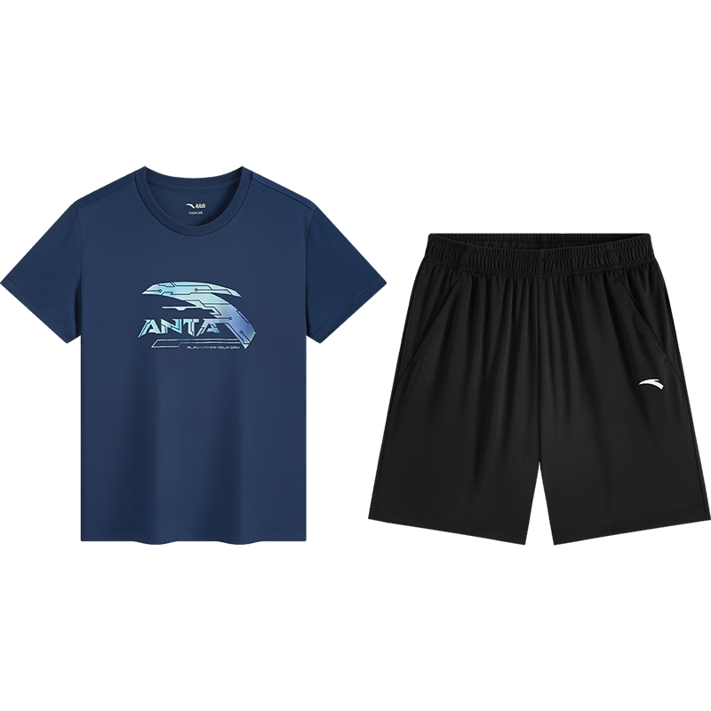 Anta Kids Boys 2026 Summer Breathable Skin-Friendly Short Sleeve and Shorts Sports Set A72625711