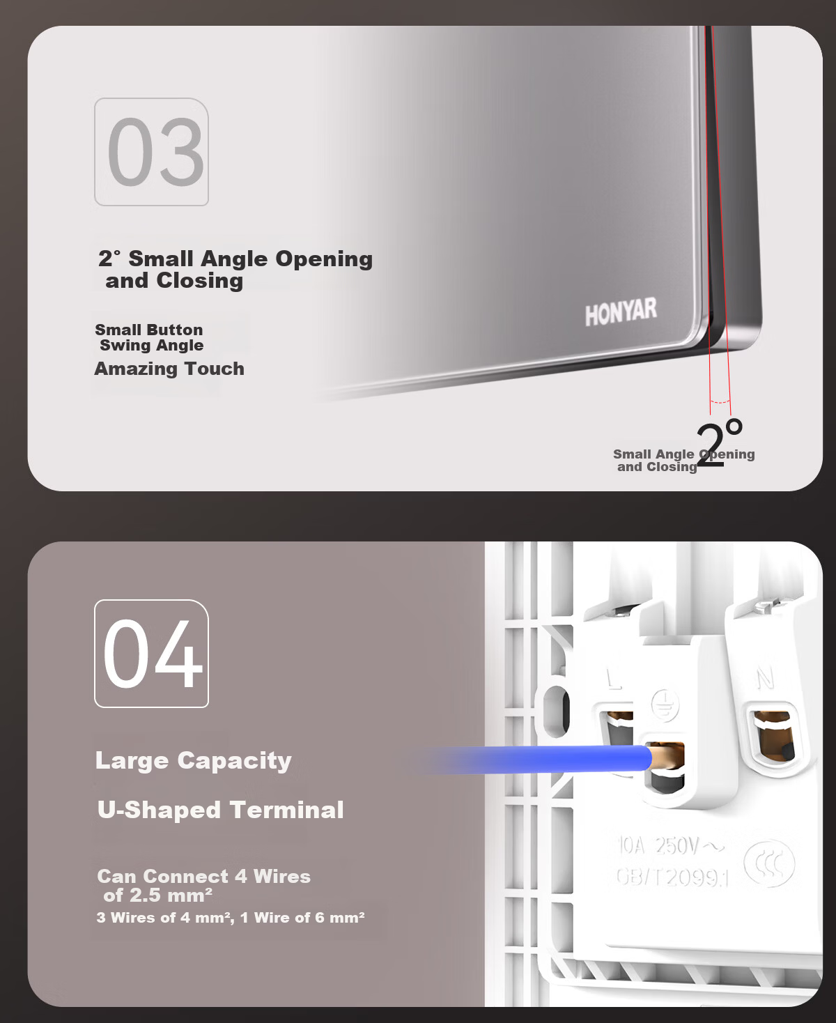 Hongyan E4 Series White Three-Hole 16A Three-Prong 86 Type Flush Mounted Wall Power Socket Switch Panel 25
